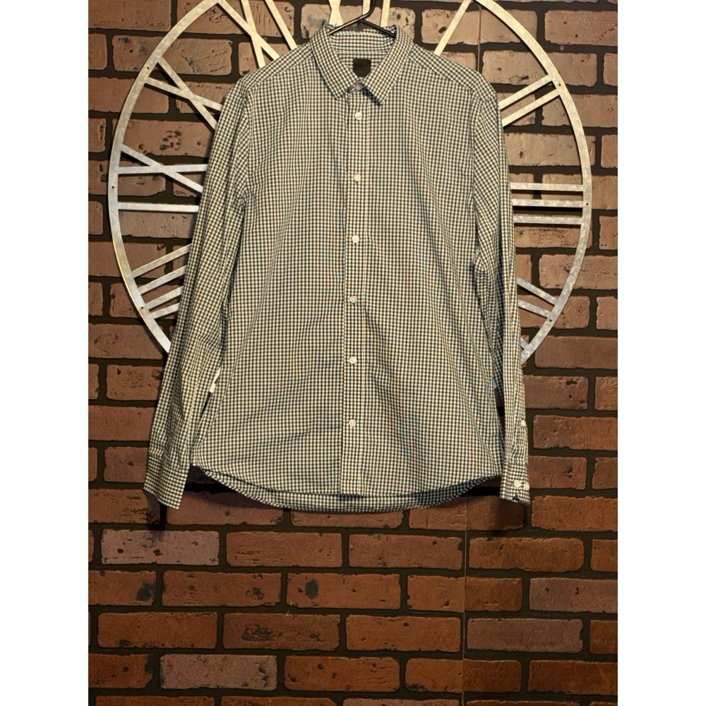Men's H&M Gingham Slim Fit Button Up Shirt Green/White Size L